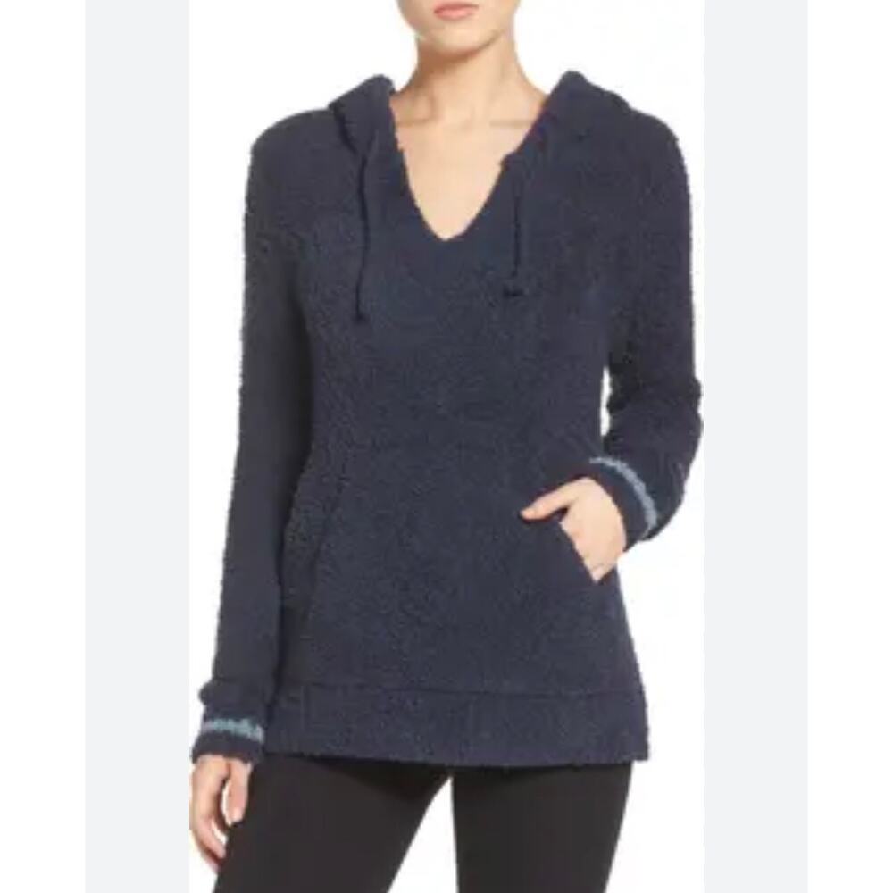Barefoot Dreams 3 L/XL CozyChic Knit Hoodie Baja Blue Pullover Pockets
